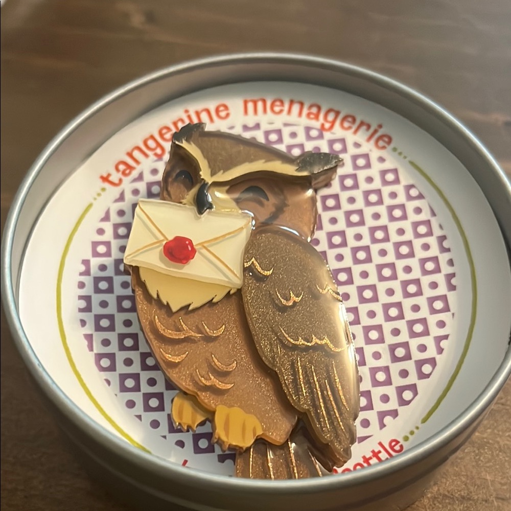 Tangerine Menagerie Owl brooch